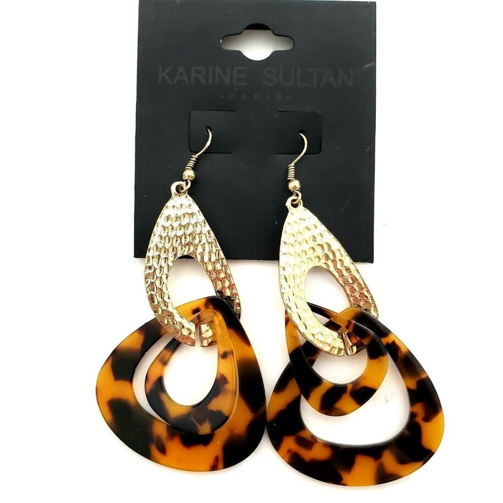 Karine Sultan Tortoise Resin Drop Earrings Pierced